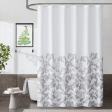 Metro Parlor Grey Fabric Shower Curtain 70×72 Inch, Floral Decor Printed on White Waffle Water Resistant Liner, Bathroom Hotel Spa Machine Washable Bath Curtain