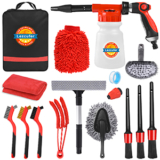 Lezcufer Car Wash Kit with Foam Gun, Car Cleaning Kit with Car Foam Sprayer, Car Detailing Kit, Car Detailing Brush Set, Wheel Brush, Foam Cannon Car Washing Kit Fits Most Garden Hose (red)