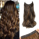 Invisible Wire Hair Extensions Long Body Wavy Hair Extensions with Transparent Headband Adjustable Size 4 clip Fish Line Secret Synthetic Hairpieces for Women 20inch