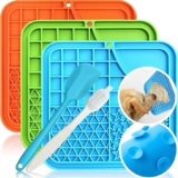 TDZWIN Licking Mat for Dogs, Dog Licking Mat Slow Feeder Dog Bowls, 3 Pcs Dog Peanut Butter Lick Pad with Suction Cups for Anxiety Relief Perfect for, Treats, Yogurt with Free Scraper&Brush BPA Free