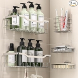 AIMARS Shower Caddy,5 Pack Shower Shelves,Self-adhesive Shower Shelves,No Drilling&large Capacity Shower Shelf, Stainless Steel Shower Rack,Shower Storage,Shower Organizer for Bathroom&kitchen Storage