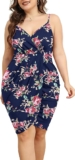 POSESHE Womens Plus Size Sling Sexy Deep V Neck Bodycon Wrap Dress with Front Slit