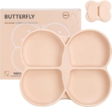 Dommy Butterfly Silicone Toddler Plates with Suction, Divided Design Suction Plates for Toddlers Babies, Food Grade Soft Safe BPA-Free Silicone, Dishwasher Microwave Safe, 6M+