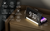 Alarm Clock for Bedroom, Digital Alarm Clock with Wireless Charging, 5 White Noise Sounds, 3 Colors Night Light, 9 Levels Brightness, Foldable Bedside Clock with 12/24H, Large Display (Black)
