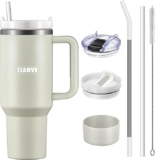 TEAMVV 40 oz Tumbler with Handle and Straw Stainless Steel Vacuum Insulated Tumbler Tea or Iced Coffee Mug for Hot or Cold Beverages 40 oz