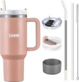 TEAMVV 40 oz Tumbler with Handle and Straw Stainless Steel Vacuum Insulated Tumbler Tea or Iced Coffee Mug for Hot or Cold Beverages 40 oz