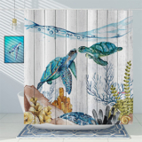 GCIREC Teal Turtle Shower Curtain, Ocean Themed Underwater Coral Aquatic Plants Rustic Wooden Plank Bathroom Curtain for Bathtub Decor Waterproof Fabric Machine Washable