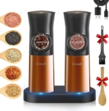 Gravity Electric Salt and Pepper Grinder Set – USB Rechargeable，Automatic Salt Pepper Mill with 5 Adjustable Coarseness, Ceramic Grinder with Bottom Cap, White LED Lights