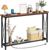 Yoobure Console Tables for Entryway, 47.3″, Sofa Entryway Tables Narrow Long, Entry Table with USB Ports, Behind Couch Entrance Hallway Table, with Stable Metal Support, Living Room, Berry Brown