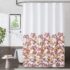 Metro Parlor Grey Purple Fabric Shower Curtain 70×84 Inch, Floral Decor Printed on White Waffle Water Resistant Liner, Bathroom Hotel Spa Washable Bath Curtain