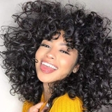 andromeda Short Curly Wigs for Black Women Soft Curly Wig with Bangs Fluffy Curls Synthetic Hair Wigs Natural Black Loose Curly African American Costume Cosplay Half Wigs