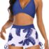 Womens High Waisted Swimsuits with Boy Shorts Brazilian Triangle Top Stripes Halter Bikini Two Piece Bathing Suits
