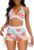 Womens High Waisted Swimsuits with Boy Shorts Brazilian Triangle Top Stripes Halter Bikini Two Piece Bathing Suits