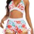 Womens High Waisted Swimsuits with Boy Shorts Brazilian Triangle Top Stripes Halter Bikini Two Piece Bathing Suits