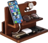 Wood Phone Docking Station Gifts for Men, Bedside Organizer Charger Holder for Nightstand, Watch Key Holder Wallet Stand for Husband Dad Boyfriend Anniversary Birthday Gift