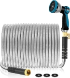 Garden Hose 100 ft Metal – Stainless Steel Water Hose Flexible Heavy Duty Garden Hose Collapsible and No Kink Water Pipe