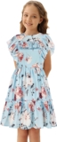 Girls Floral Dresses Flutter Ruffle Sleeve Summer Chiffon Dress for Kids 6-12 Y