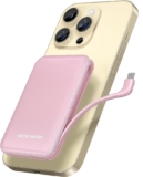 Metecsmart 4500mAh Small Portable Phone Charger, Mini Power Bank Fast Charging, Three Output Type C Input External Battery Pack, Built in a Cable