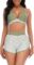 Womens High Waisted Swimsuits with Boy Shorts Brazilian Triangle Top Stripes Halter Bikini Two Piece Bathing Suits