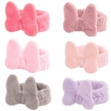 6 Pcs Spa Headband for Washing Face Adjustable Soft Coral Fleece Headband Skincare Headbands Bow Hair Band for Women Girls Facial Makeup Headbands