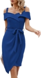 JASAMBAC Womens Ruched Bodycon Dress 2023 V Neck Off Shoulder Sleeveless Wrap Dresses for Cocktail Wedding Guest