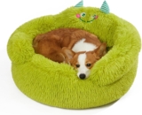 Jiupety Cute Calming Dog and Cat Bed, Indoor High Bolster Donut Dog Beds, Comfortable Plush Cuddler Dog Bed, L(27″x27″x14″) Size for Medium Dogs and Cats