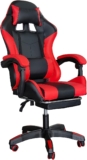 Gaming Chair, Computer Racing Chair with Footrest and Lumbar Support, Ergonomic High Back Office Chair with Headrest, Executive Swivel Rolling Leather Video Game Chair (Red)