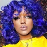 andromeda Short Curly Wigs for Black Women Soft Blue Big Curly Wig with Bangs Afro Kinky Curls Heat Resistant Synthetic Wigs for African American Women