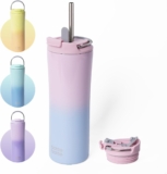 BOTTLE BOTTLE Insulated Coffee Tumblers with Dual-use Lid and Straw Double Walled Iced Travel Coffee Mug for Woman and Man 18 oz Stainless Steel Tumbler with Handle(Pink Blue