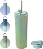 BOTTLE BOTTLE Insulated Coffee Tumblers with Dual-use Lid and Straw Double Walled Iced Travel Coffee Mug for Woman and Man 18 oz Stainless Steel Tumbler with Handle(green yellow