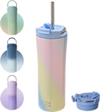 BOTTLE BOTTLE Insulated Coffee Tumblers with Dual-use Lid and Straw Double Walled Iced Travel Coffee Mug for Woman and Man 18 oz Stainless Steel Tumbler with Handle(purplepinkyellow