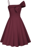 JASAMBAC Women’s One Shoulder Dresses Aline Cocktail Wedding Guest Skater Dress with Pockets