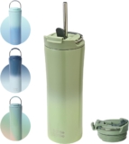 BOTTLE BOTTLE Insulated Coffee Tumblers with Dual-use Lid and Straw Double Walled Iced Travel Coffee Mug for Woman and Man 18 oz Stainless Steel Tumbler with Handle(green gradient