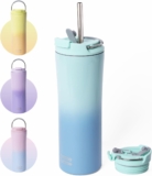 BOTTLE BOTTLE Insulated Coffee Tumblers with Dual-use Lid and Straw Double Walled Iced Travel Coffee Mug for Woman and Man 18 oz Stainless Steel Tumbler with Handle(Green Blue