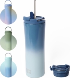 BOTTLE BOTTLE Insulated Coffee Tumblers with Dual-use Lid and Straw Double Walled Iced Travel Coffee Mug for Woman and Man 18 oz Stainless Steel Tumbler with Handle(ocean blue