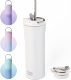 bottlebottle BOTTLE BOTTLE Insulated Coffee Tumblers with Dual-use Lid and Straw Double Walled Iced Travel Coffee Mug for Woman and Man 18oz Stainless Steel Tumbler with Handle (white)
