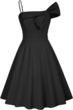JASAMBAC Women’s One Shoulder Dresses Aline Cocktail Wedding Guest Skater Dress with Pockets