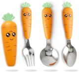 Toddler Utensils, FXFSTEEL Toddler Silverware Kids Spoons and Forks Set, Travel Utensils Flatware Set with Case for Kids, Toddler Cutlery includes Fork Spoon Grapefruit Spoon