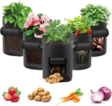 5Pack Potato Grow Bags 7 Gallon with Flap, Heavy Duty Fabric Grow Bags with Handle and Harvest Window, Non-Woven Planter Pot Plant Garden Bags to Grow Vegetables Potato Tomato, Black (7 gallons)