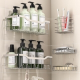 AIMARS Shower Caddy,5 Pack Shower Shelves,Self-adhesive Shower Shelves,No Drilling&large Capacity Shower Shelf, Stainless Steel Shower Rack,Shower Storage