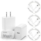 3 Pack iPhone Fast Charger [Apple MFi Certified], 20W PD USB C Wall Charger Adapter with 3 Pack 6FT Type C to Lightning Cable Compatible with iPhone 14/13/13 Pro/12/12 Mini/Pro/Pro Max and More-White