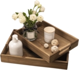 Set of 2 Serving Tray Rustic Tray for Countertop Wood Decorative Tray Serving Tray with Handles Nesting Trays for Coffee Table