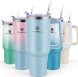 40 oz Tumbler with Handle and Straw Lid, 100% Leak-proof Travel Coffee Mug, Stainless Steel Insulated Cup for Hot and Cold Beverages, Keeps Cold for 34Hrs or Hot for 10Hrs, Dishwasher Safe (SkyBlue)