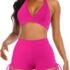 Womens High Waisted Swimsuits with Boy Shorts Brazilian Triangle Top Stripes Halter Bikini Two Piece Bathing Suits