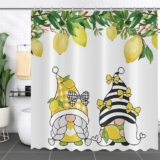GCIREC Lemon Gnomes Shower Curtain, Summer Fruit Lemon Tree with Leaves Cute Gnomes Spring Bathroom Curtain for Kid Bathtub Decor Waterproof Fabric Machine Washable