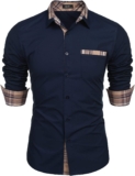 JINIDU Men’s Casual Cotton Dress Shirt Plaid Collar Long Sleeve Button Down Shirt