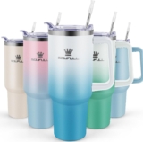 40 oz Tumbler with Handle and Straw Lid, 100% Leak-proof Travel Coffee Mug, Stainless Steel Insulated Cup for Hot and Cold Beverages, Keeps Cold for 34Hrs or Hot for 10Hrs, Dishwasher Safe