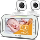 Axvue Video Baby Monitor, Comfortable Slim Design Handheld Enclosure, 4.3″ Screen Monitor & 2 Camera, Range up to 1000ft, 12 Hour Battery Life, 2-Way Talk, Night Vision, Temperature Monitor, No WiFi