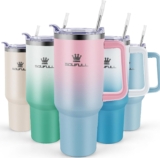 40 oz Tumbler with Handle and Straw Lid, 100% Leak-proof Travel Coffee Mug, Stainless Steel Insulated Cup for Hot and Cold Beverages, Keeps Cold for 34Hrs or Hot for 10Hrs, Dishwasher Safe
