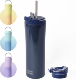 bottlebottle BOTTLE BOTTLE Insulated Coffee Tumblers with Dual-use Lid and Straw Double Walled Iced Travel Coffee Mug for Woman and Man 18 oz Stainless Steel Tumbler with Handle (dark blue)